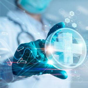 Medical doctor holding health icon.