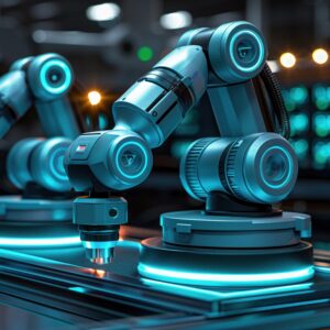 Robotic arm in a factory.