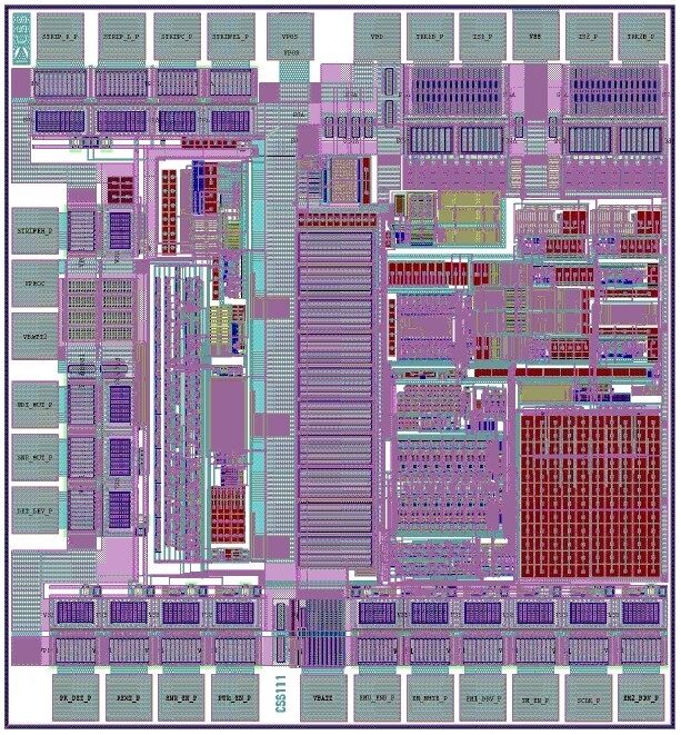Die layout of the active credit card ASIC