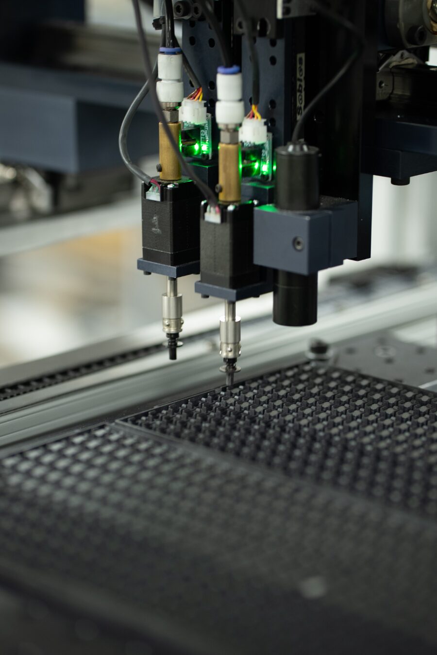 Automated test equipment on the CSS production test floor in Irvine, California